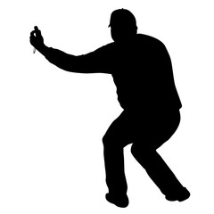 Silhouettes man taking selfie with smartphone on white background