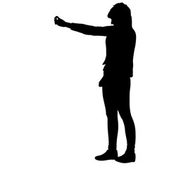 Silhouettes woman taking selfie with smartphone on white background