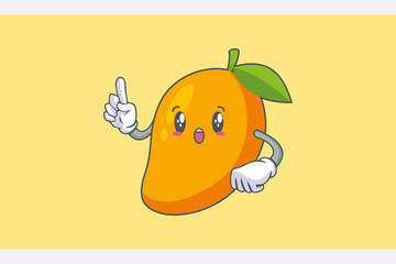WOW ,SURPRISED, AMAZED, DISMAY Face Emotion. Forefinger Hand Gesture. Yellow Mango Fruit Cartoon Drawing Mascot Illustration.