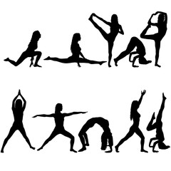Set silhouette girl on yoga class in pose on a white background