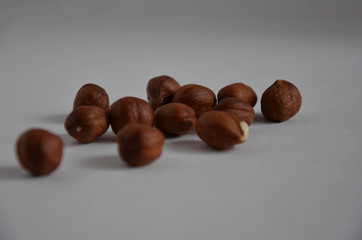 hazelnuts on a white background. 
