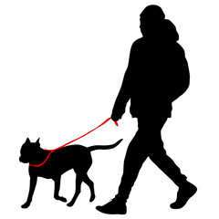 Silhouette of man and dog on a white background