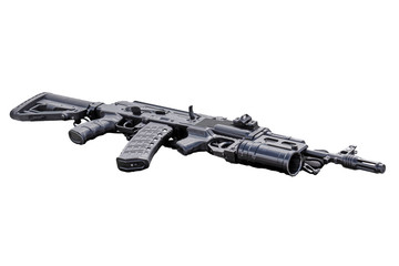machine gun isolated on white background. Lethal firearms. Famous russian AK automatic rifle. Army...