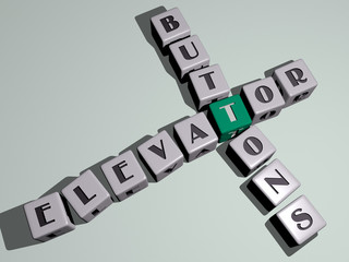 ELEVATOR BUTTONS crossword by cubic dice letters - 3D illustration for building and architecture