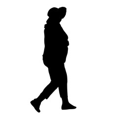 Black silhouette woman standing, people on white background