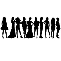 Set beautiful fashion girl silhouette on a white background