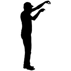 Black silhouettes man with arm raised on a white background