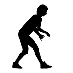 Black silhouettes dancing woman on white background