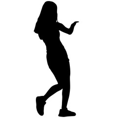 Black silhouettes dancing woman on white background