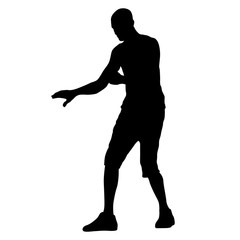 Fototapeta na wymiar Black silhouettes man with arm raised on a white background