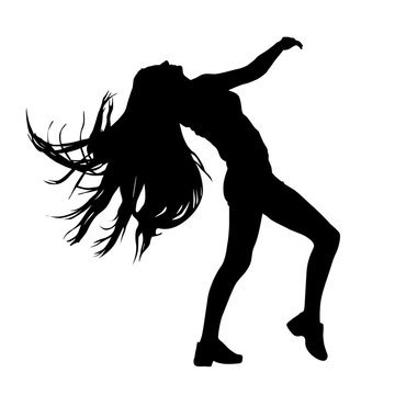 Black silhouettes dancing woman on white background