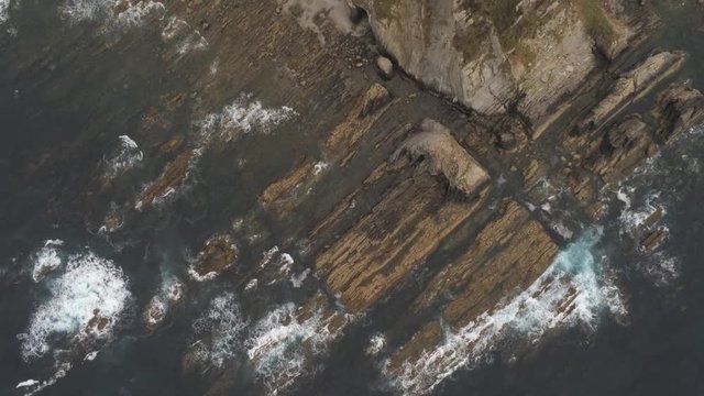 Aerial view of amazing cliffs  in Asturias,Spain Busto Cape. Drone Footage