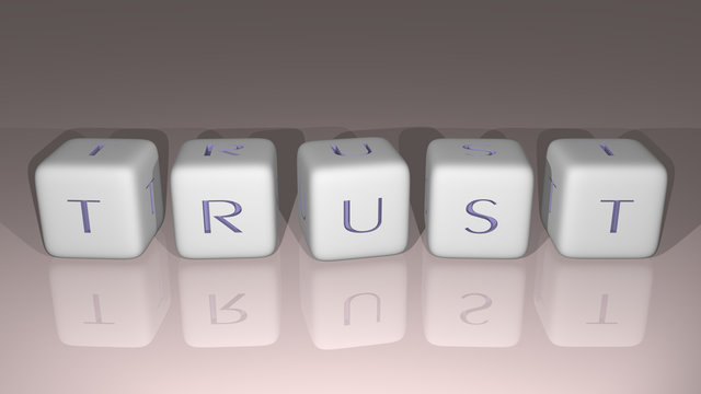 Trust built by dice letters and color crossing for the related meanings of the concept by 3D rendering for illustration and business