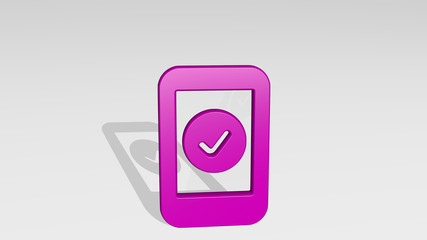phone action check 3D icon casting shadow - 3D illustration for mobile and business