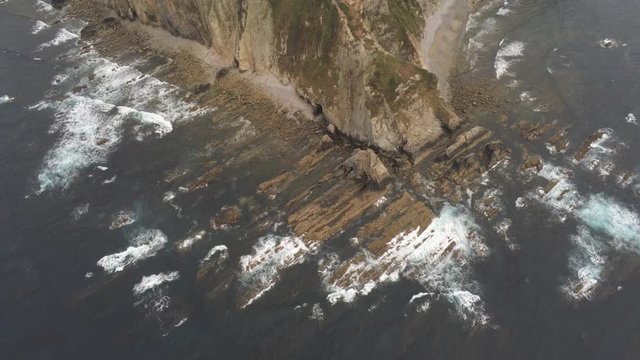 Aerial view of amazing cliffs  in Asturias,Spain Busto Cape. Drone Footage