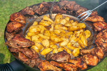 Kotlovina dish, combines various kinds of meat with potatoes