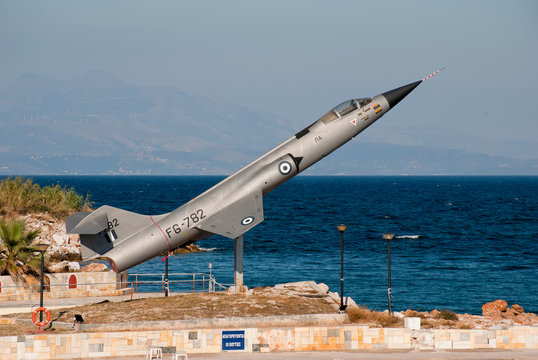 Athens, Greece, August 2020: Retired Lockheed F-104 Starfighter jet