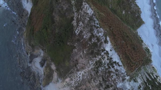 Asturias. Beautiful coastal landscape in Cadavedo. Spain. Aerial Drone Footage 