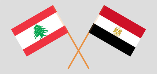 Crossed flags of Lebanon and Egypt