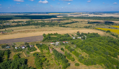 Fototapeta na wymiar aerial photography of a village located among forests and fields