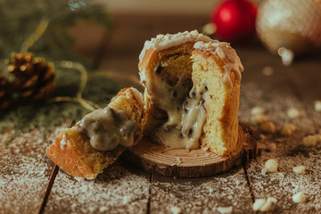 
Small Christmas cake and Christmas lights
