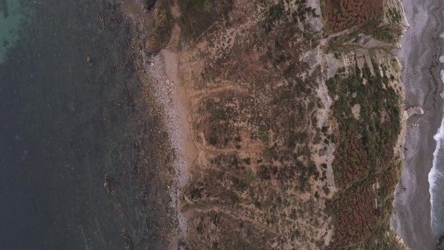 Asturias. Beautiful coastal landscape in Cadavedo. Spain. Aerial Drone Footage 