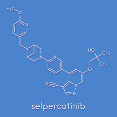 Selpercatinib cancer drug molecule. Skeletal formula.