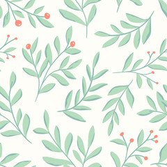 Floral vector seamless pattern. Delicate botanical wallpaper. Repeatable background with leaves.