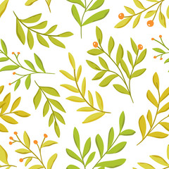 Floral vector seamless pattern. Delicate botanical wallpaper. Repeatable background with leaves.