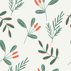 Modern floral abstract pattern in green, colour. Light background. Hand drawn flowers and leaves. Perfect for greeting card, social media post, banner, wrapping paper.