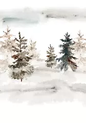  Watercolor christmas card with winter landscape © Karma