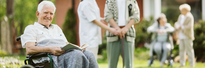 Elderly spending time in the nursing home garden