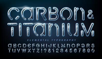 Fototapeta na wymiar High Tech Alphabet Isolated Letters. Carbon and Titanium Elemental Typography Font with Multidimensional Highlights and Reflections. Futuristic Sci-Fi Type for Game Logos or Movie Titles.