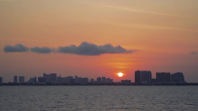 Panorama cityscape view from seanside - Fort Lauderdale Florida, sunset at ocean