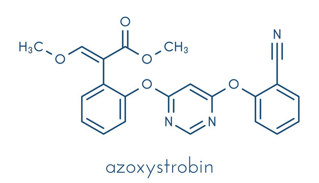 Azoxystrobin fungicide molecule. Skeletal formula.