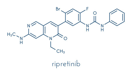 Ripretinib cancer drug molecule. Skeletal formula.