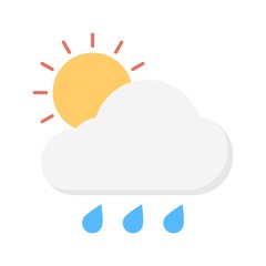Vector illustration of weather forecast icon - sun with raincloud and raindrops in the sky.