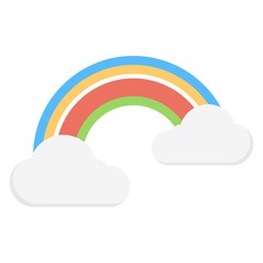 Rainbow and clouds icon in flat design style - vector illustration.