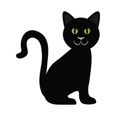 black cat sitting domestic animal flat icon
