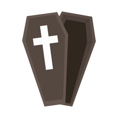 happy halloween, open wooden coffin trick or treat party celebration flat icon