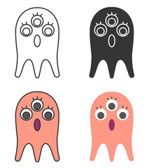 Cute three eyed monster in different styles. Set of various icons.