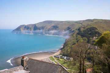 Views of the sea mist in the Lynmouth bay from the village of Lynton, Devon, UK