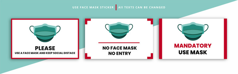 Set Of Use Face Mask Poster/Sticker. Can be used at the entrance to shops, buildings, and crowded places.