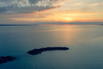 aerial view sunset on the beach of the city of Helsingborg, Sweden
