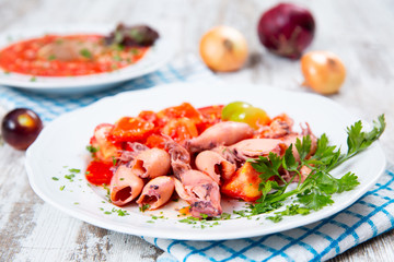 Squid with fresh vegetables