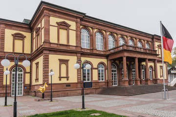 View of Saalbau (1871 - 1873) - centre of cultural life in Neustadt. Neustadt-an-der-Weinstrasse - town in Rheinland-Pfalz, heart of German Wine Road (Deutsche Weinstrasse).