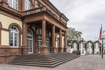 View of Saalbau (1871 - 1873) - centre of cultural life in Neustadt. Neustadt-an-der-Weinstrasse - town in Rheinland-Pfalz, heart of German Wine Road (Deutsche Weinstrasse).