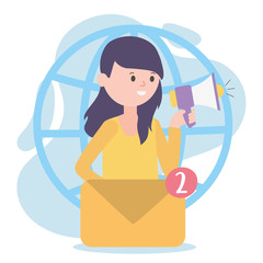 influencer marketing woman shouting in loudspeaker social network