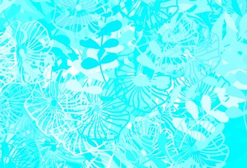 Fototapeta na wymiar Light BLUE vector doodle backdrop with leaves, flowers.