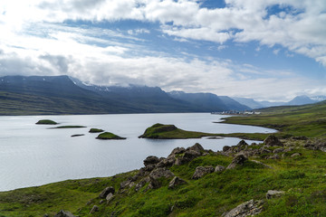 View Over a Fjord and Islands in Eastern Iceland